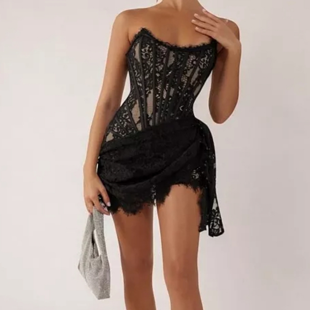 Women's Lace Corset Draped Mini Dress
